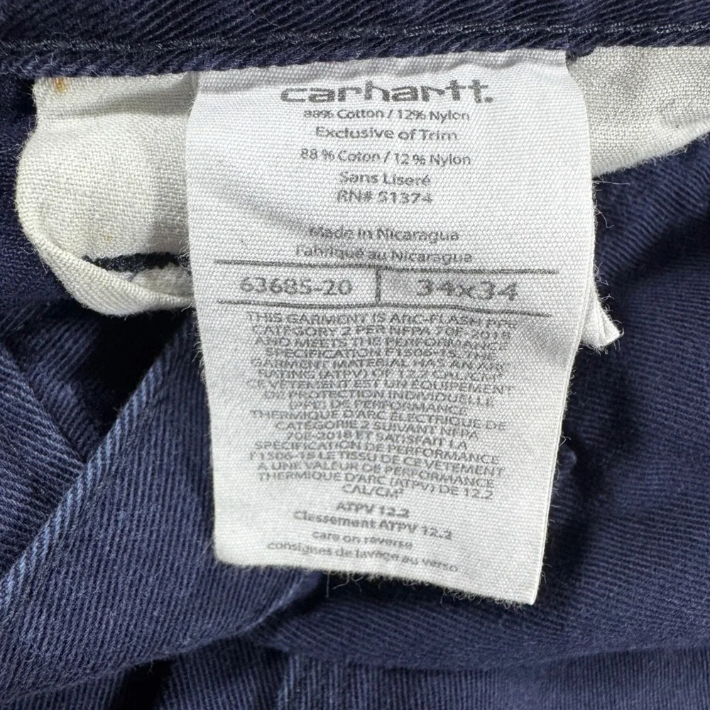 Carhartt FR Flame Resistant Work Pants Navy Blue Reflective Tape 34x34 CAT 2